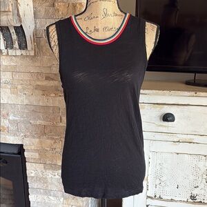 Goldie Lewinter rainbow tipped black crewneck tank top